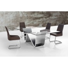 Mesa Comedor Rizzo Cristal Acero Inoxidable