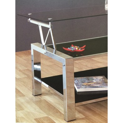 Mesa Centro Elevable Cromo Cristal Negro