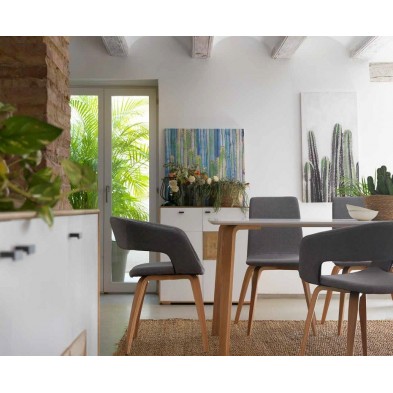 Sillón Madera de Roble Tapizado Gris