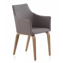 Sillón con Reposabrazos Madera de Roble Tapizada Gris