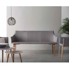 Sillón con Reposabrazos Madera de Roble Tapizada Gris