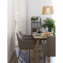 Sillón con Reposabrazos Madera de Roble Tapizada Gris