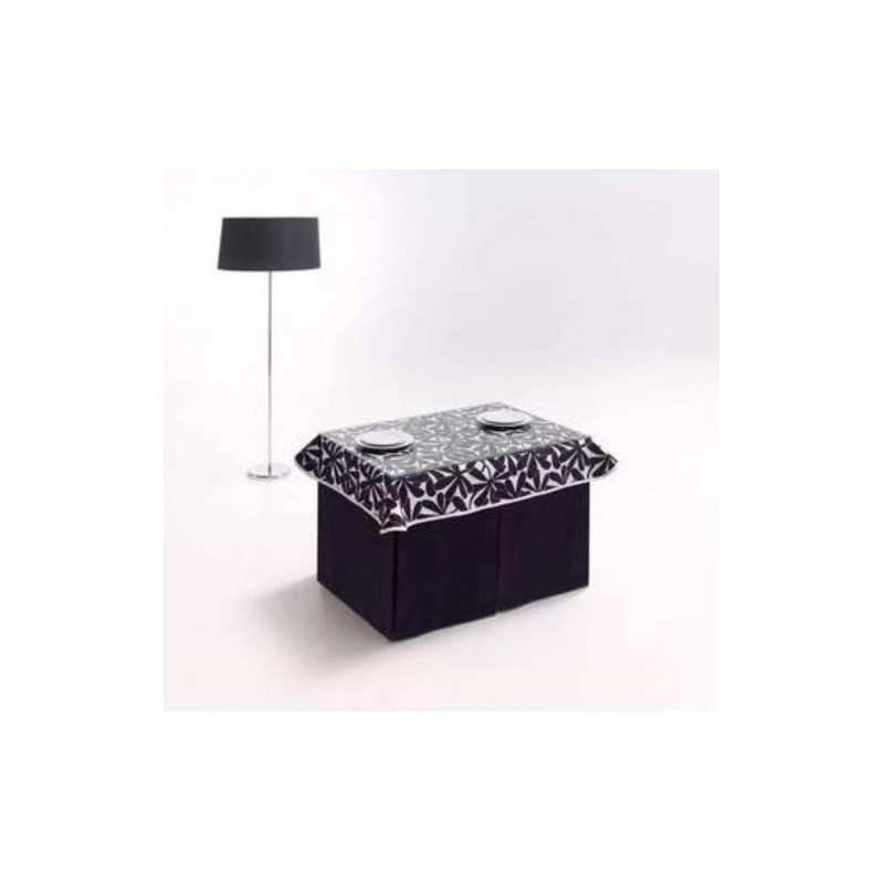 Mesa Camilla Completa MIA de 110x70 o 120x70 color Negro Tapete Negro-Blanco