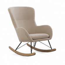 Sillón Mecedora Tapizado Beige Madera Haya