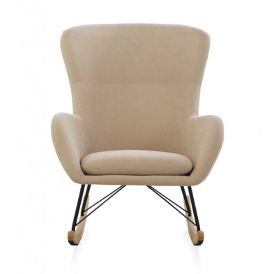 Sillón Mecedora Tapizado Beige Madera Haya