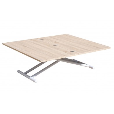 Mesa Centro Elevable/Extensible Up-Down Blanco/Roble