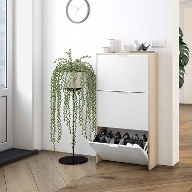 Zapatero 3 Puertas Roble Blanco