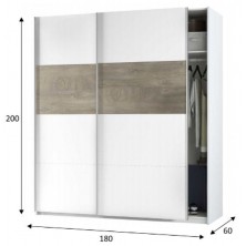 Armario 2 Puertas Correderas Arya 180x200 Blanco/Roble Alaska