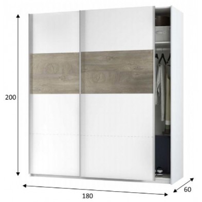 Armario 2 Puertas Correderas Arya 180x200 Blanco/Roble Alaska