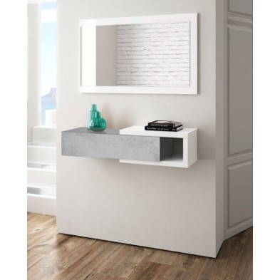 Recibidor Cajón y Espejo Noon Blanco Artik-Cemento