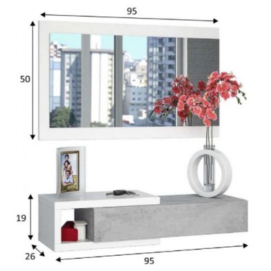 Recibidor Cajón y Espejo Noon Blanco Artik-Cemento