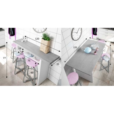 Mesa Cocina-Consola Desplegable Blanco Artik-Cemento