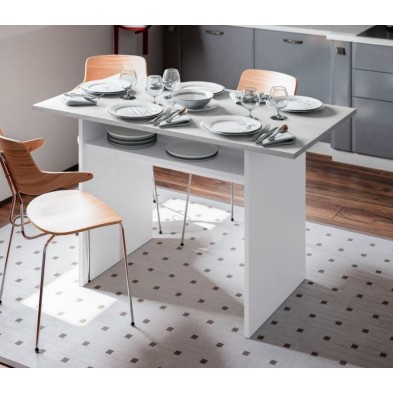 Mesa Cocina-Consola Desplegable Blanco Artik-Cemento
