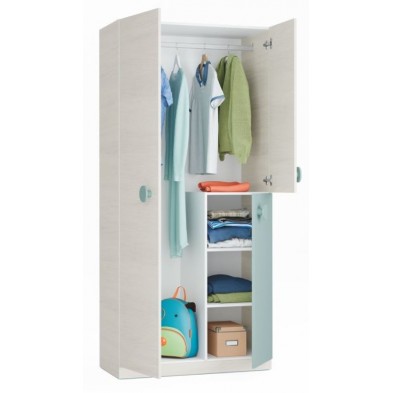 Armario juvenil 3 Puertas Snuba Blanco Alpes/Verde Acqua