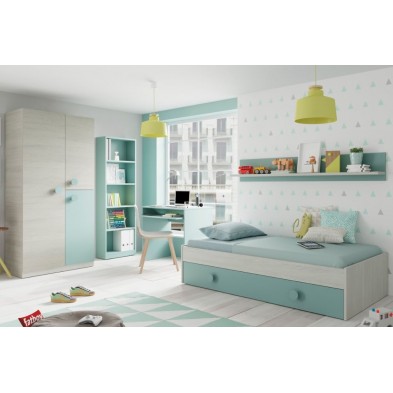 Armario juvenil 3 Puertas Snuba Blanco Alpes/Verde Acqua