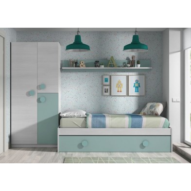 Armario juvenil 3 Puertas Snuba Blanco Alpes/Verde Acqua