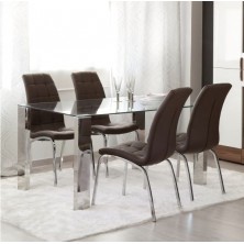 Conjunto Mesa Cristal 140x90 cm + 4 Sillas Corina