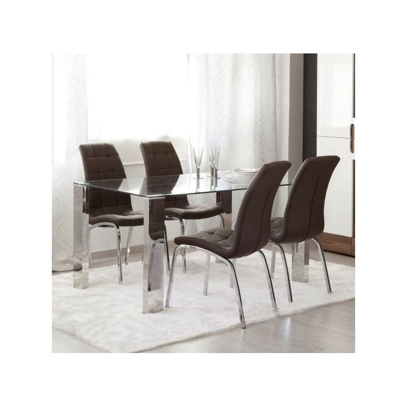 Conjunto Mesa Cristal 140x90 cm + 4 Sillas Corina