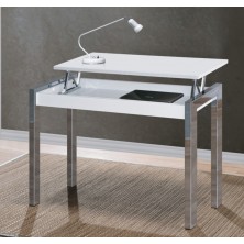 Mesa Ordenador M-15048 Cromo/Cristal Blanco