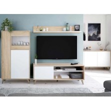 Mueble TV Kikua Con Estante Roble Canadian/Blanco