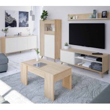 Mueble TV Kikua Con Estante Roble Canadian/Blanco