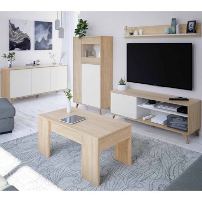 Mueble TV Kikua Con Estante Roble Canadian/Blanco