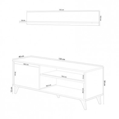 Mueble TV Kikua Con Estante Roble Canadian/Blanco