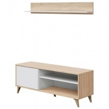 Mueble TV Kikua Con Estante Roble Canadian/Blanco