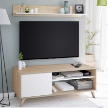 Mueble TV Kikua Con Estante Roble Canadian/Blanco