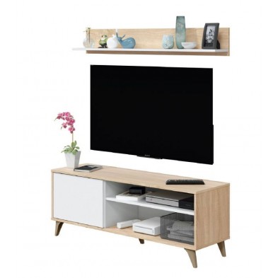 Mueble TV Kikua Con Estante Roble Canadian/Blanco