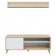 Mueble TV Kikua Con Estante Roble Canadian/Blanco