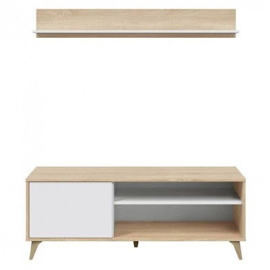 Mueble TV Kikua Con Estante Roble Canadian/Blanco