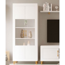 Vitrina 2 Puertas Niza Blanco-Oro 80x190x42 cm