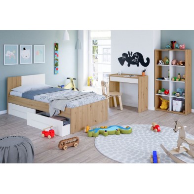 Cama Noa Con Cabezal + 2 Cajones Roble Nodi/Blanco Artik 