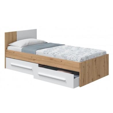 Cama Noa Con Cabezal + 2 Cajones Roble Nodi/Blanco Artik 