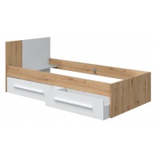 Cama Noa Con Cabezal + 2 Cajones Roble Nodi/Blanco Artik 