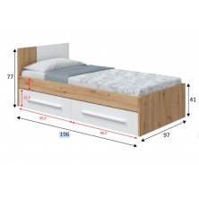 Cama Noa Con Cabezal + 2 Cajones Roble Nodi/Blanco Artik 