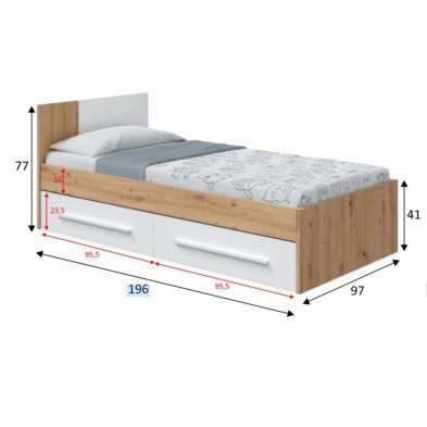 Cama Noa Con Cabezal + 2 Cajones Roble Nodi/Blanco Artik 