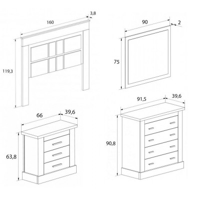 Dormitorio Matrimonio Chellen Cambria-Blanco con Cómoda