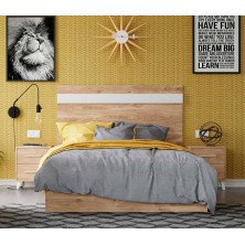 Cabecero puzzle con dos mesitas color Roble con patas